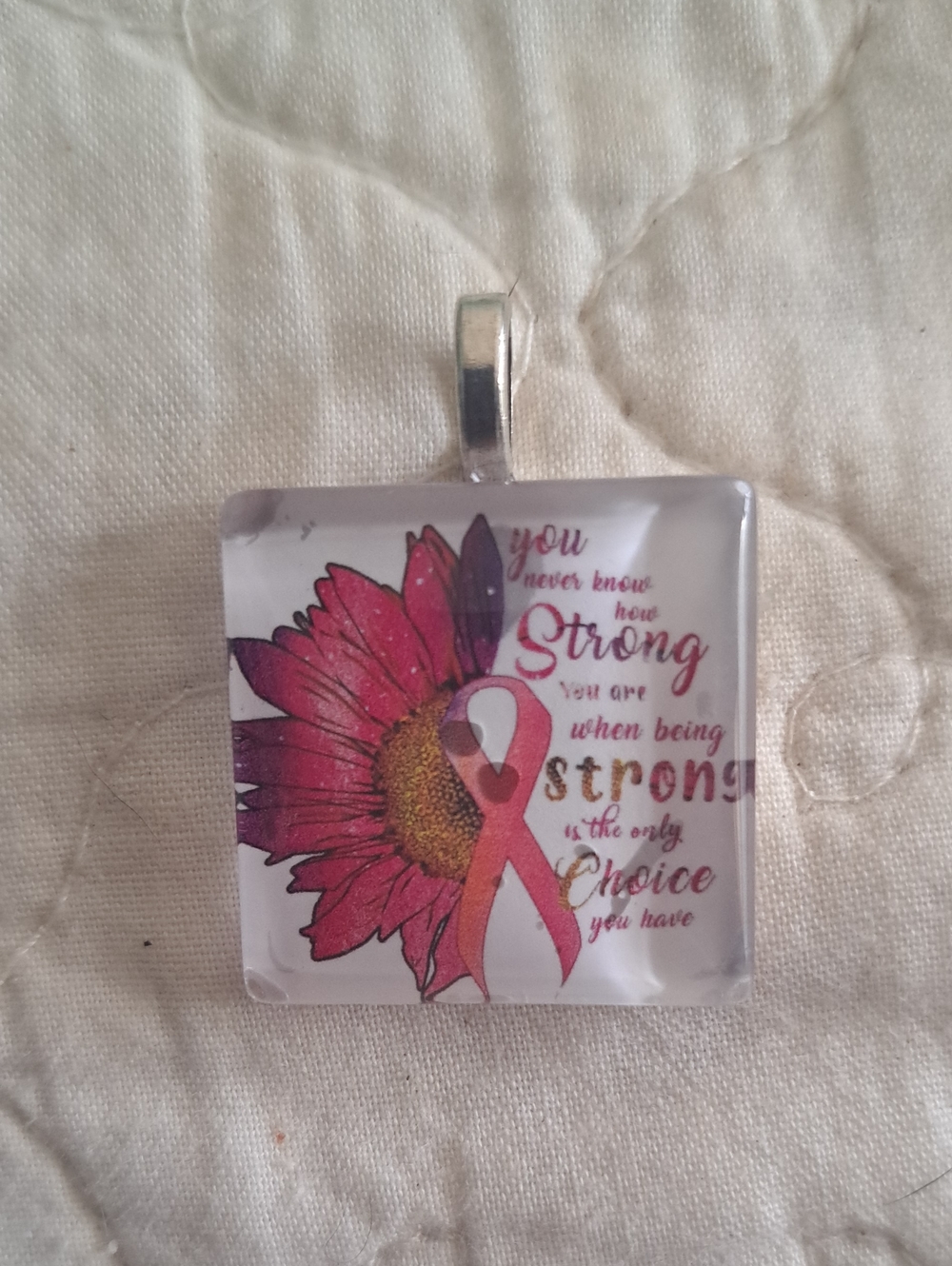 Inspirational Pink Ribbon Daisy Pendant - Home Accents